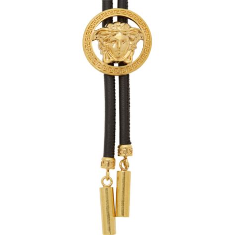 Versace: Black Bolo Tie Necklace 